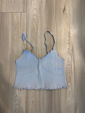 Aerie Ribbed Lettuce-Edge Cami Tank Top - Light Blue